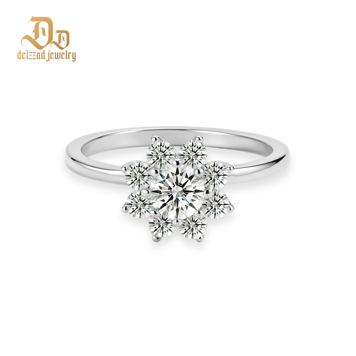 Delzzad 1ct Solstice Bloom Ring Flower Cluster Ring Floral Halo Engagement Ring Band VVS Synthetic Moissanite Ring Jewelry Copper Band