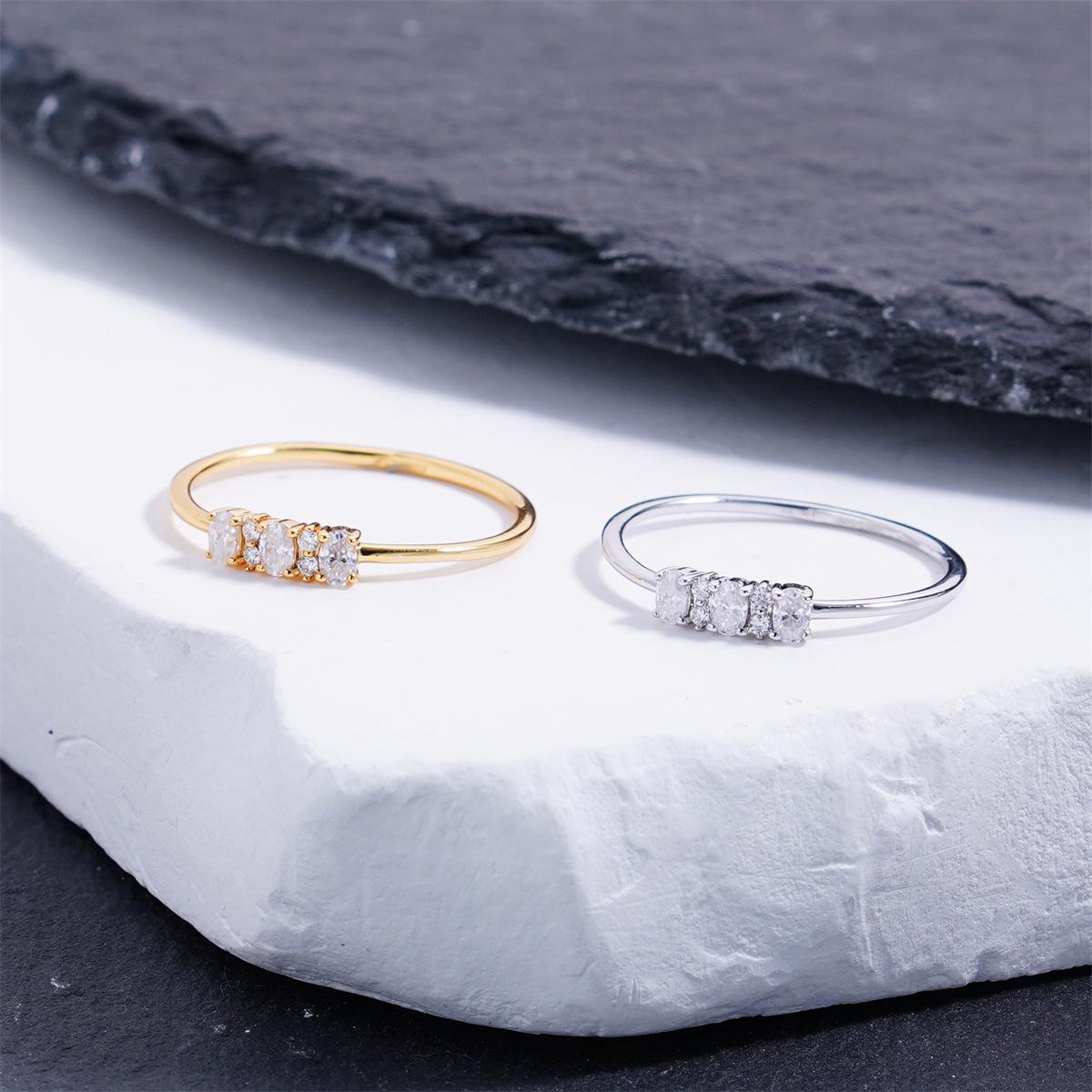 Delzzad 0.2ct Moonlight Pebbles Ring Oval Ring Band VVS Synthetic Moissanite Ring Jewelry Copper Band
