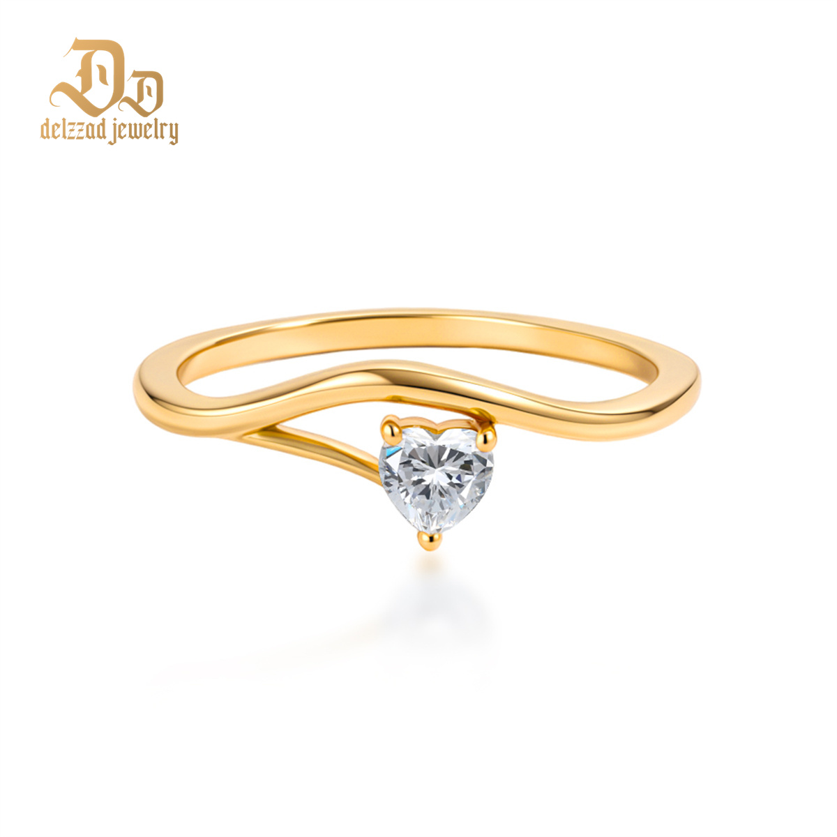 Delzzad 0.3ct The Gentle Love Engagement Ring Asymmetrical Heart Ring Band Solitaire Ring VVS Synthetic Moissanite Ring Jewelry Copper Band