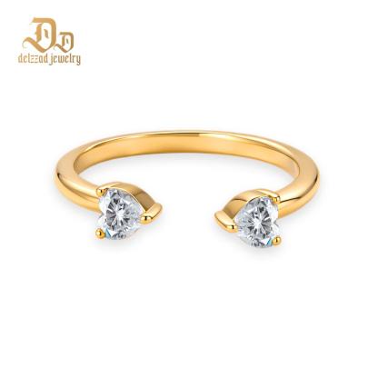 Delzzad 0.6ct Double Heart Drift Ring Open Nesting Ring with Two Hearts Synthetic Moissanite Ring Copper Band