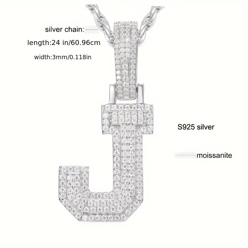 MOISSANITE SOLID ALPHBET LETTERS NAME CHARM PENDANT SMALL SIZE WHITE GOLD