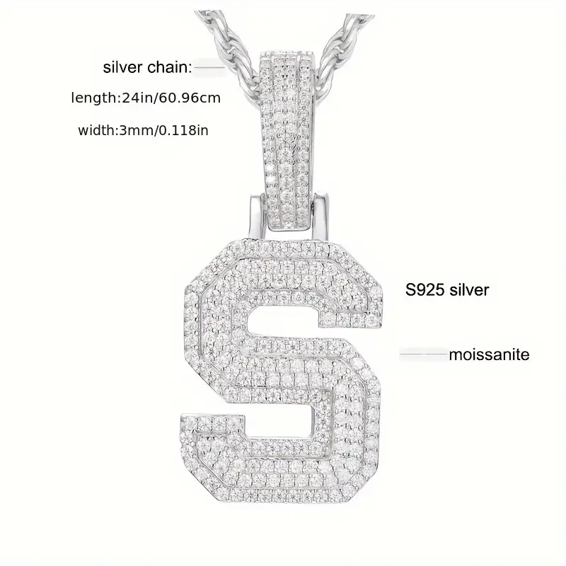 MOISSANITE SOLID ALPHBET LETTERS NAME CHARM PENDANT SMALL SIZE WHITE GOLD