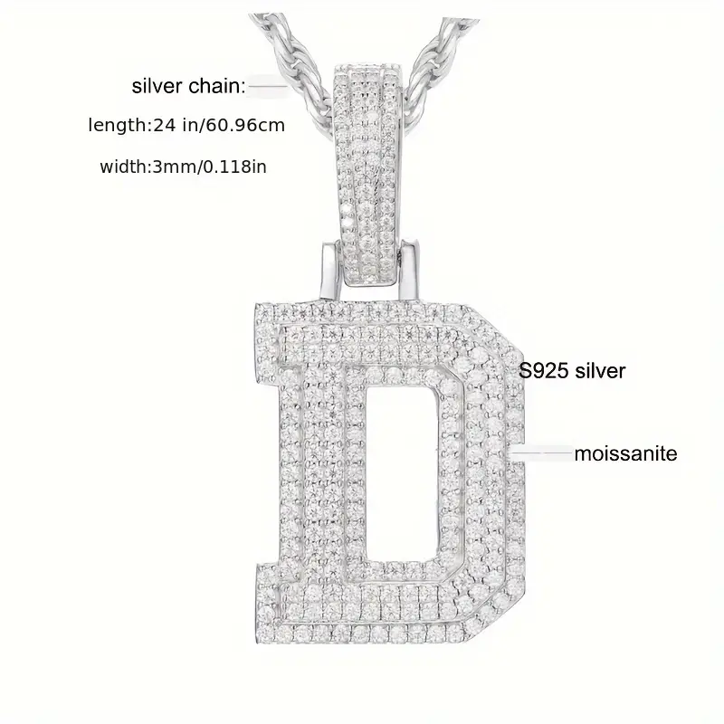MOISSANITE SOLID ALPHBET LETTERS NAME CHARM PENDANT SMALL SIZE WHITE GOLD