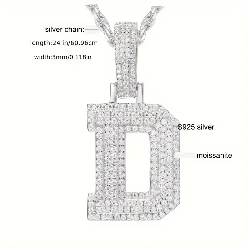 MOISSANITE SOLID ALPHBET LETTERS NAME CHARM PENDANT SMALL SIZE WHITE GOLD