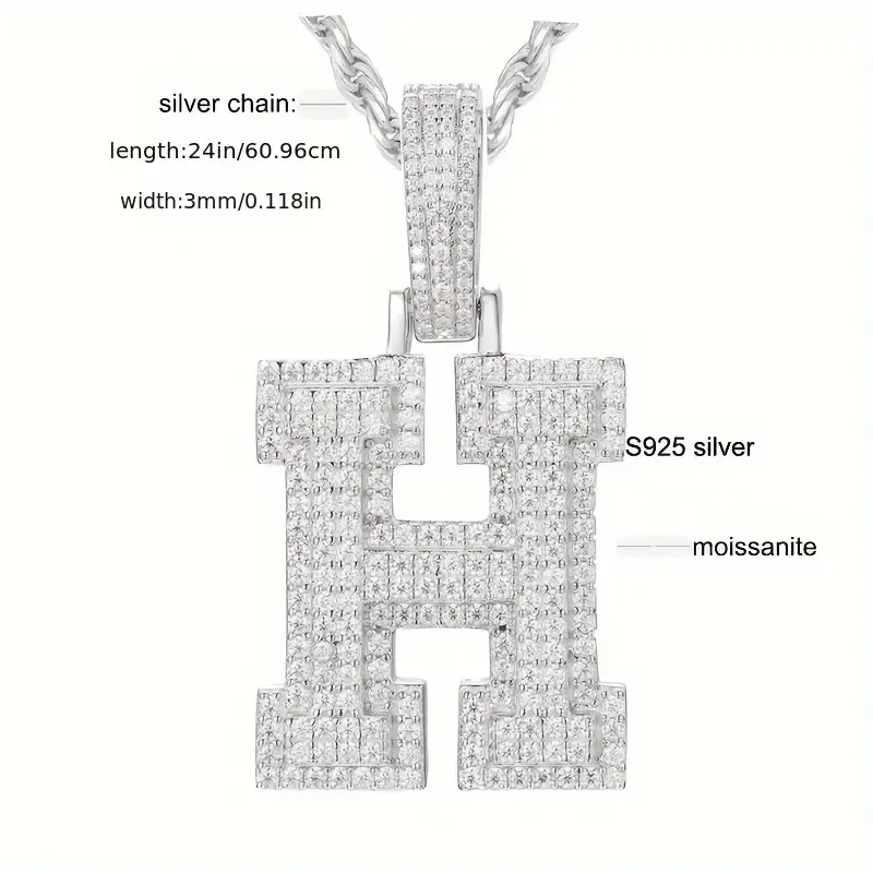 MOISSANITE SOLID ALPHBET LETTERS NAME CHARM PENDANT SMALL SIZE WHITE GOLD