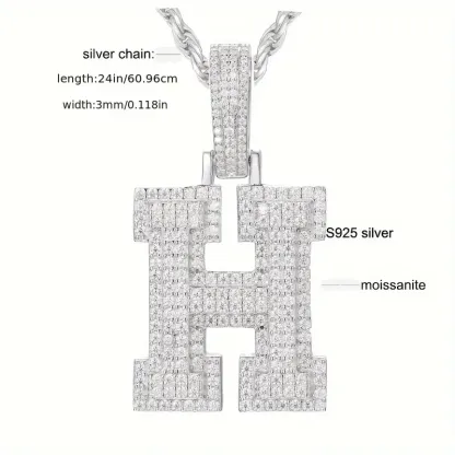 MOISSANITE SOLID ALPHBET LETTERS NAME CHARM PENDANT SMALL SIZE WHITE GOLD