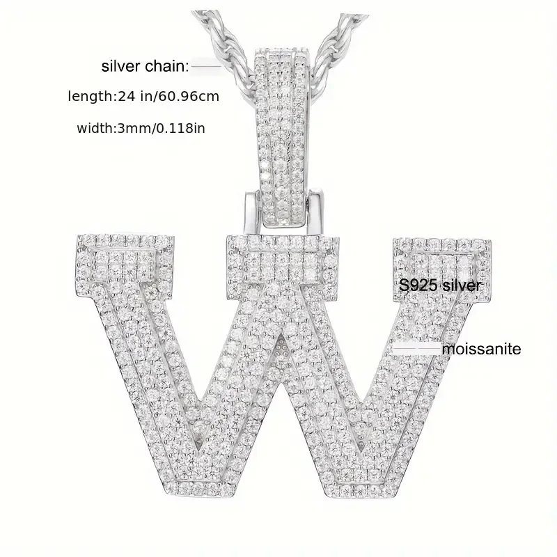 MOISSANITE SOLID ALPHBET LETTERS NAME CHARM PENDANT SMALL SIZE WHITE GOLD