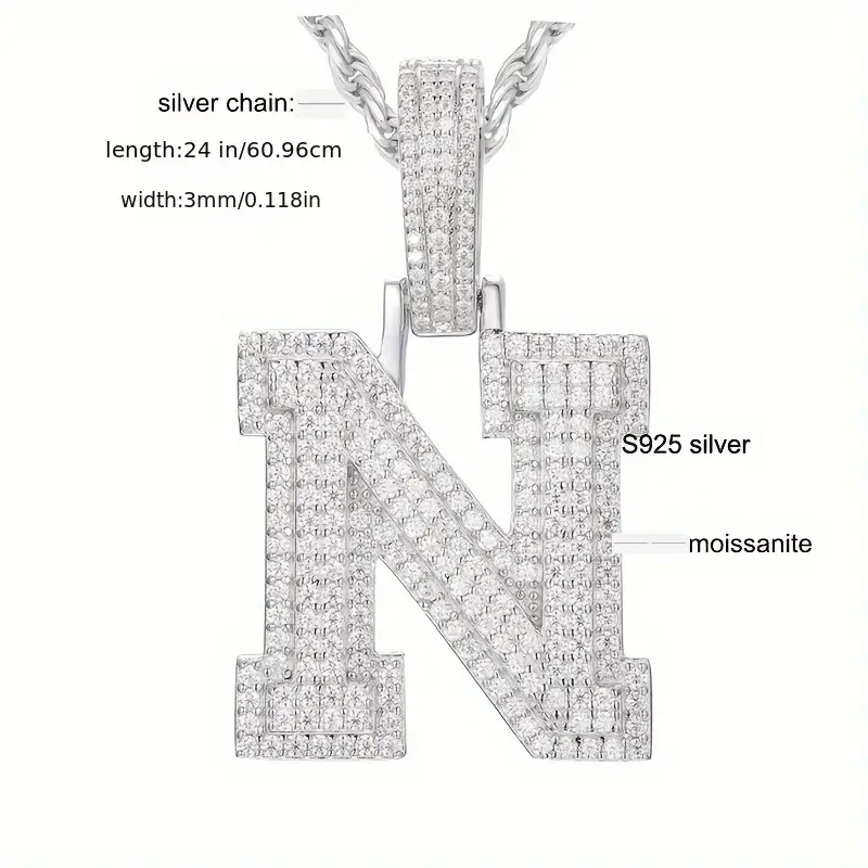 MOISSANITE SOLID ALPHBET LETTERS NAME CHARM PENDANT SMALL SIZE WHITE GOLD