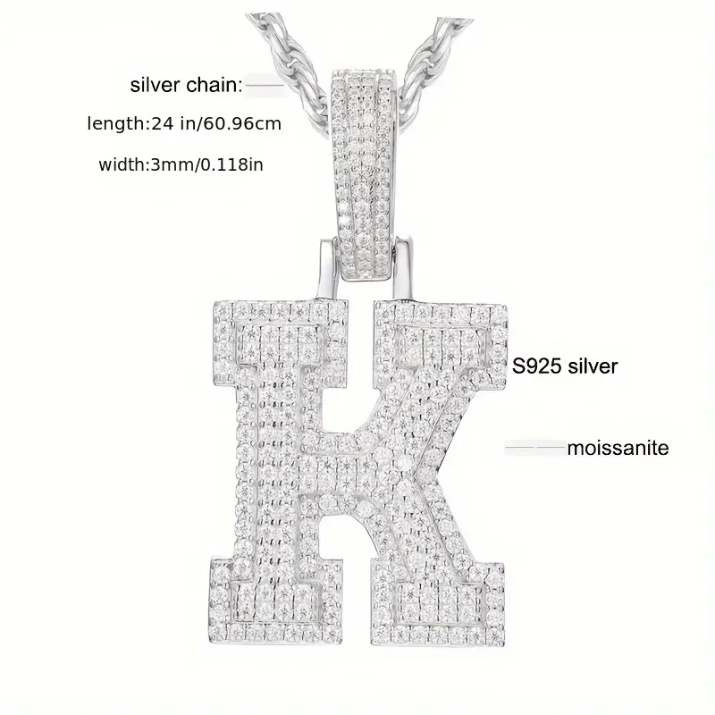 MOISSANITE SOLID ALPHBET LETTERS NAME CHARM PENDANT SMALL SIZE WHITE GOLD