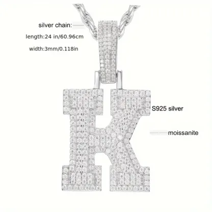 MOISSANITE SOLID ALPHBET LETTERS NAME CHARM PENDANT SMALL SIZE WHITE GOLD