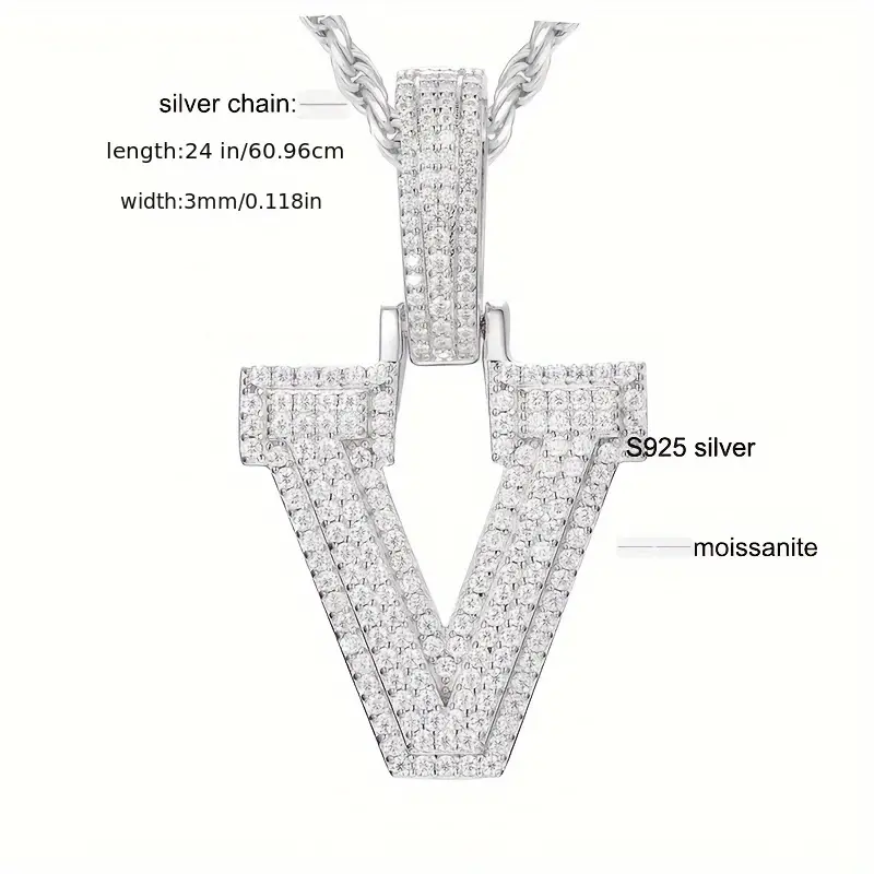 MOISSANITE SOLID ALPHBET LETTERS NAME CHARM PENDANT SMALL SIZE WHITE GOLD