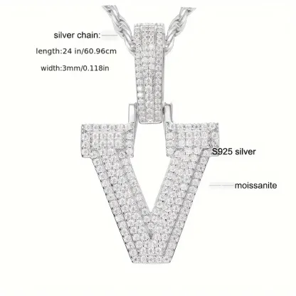 MOISSANITE SOLID ALPHBET LETTERS NAME CHARM PENDANT SMALL SIZE WHITE GOLD