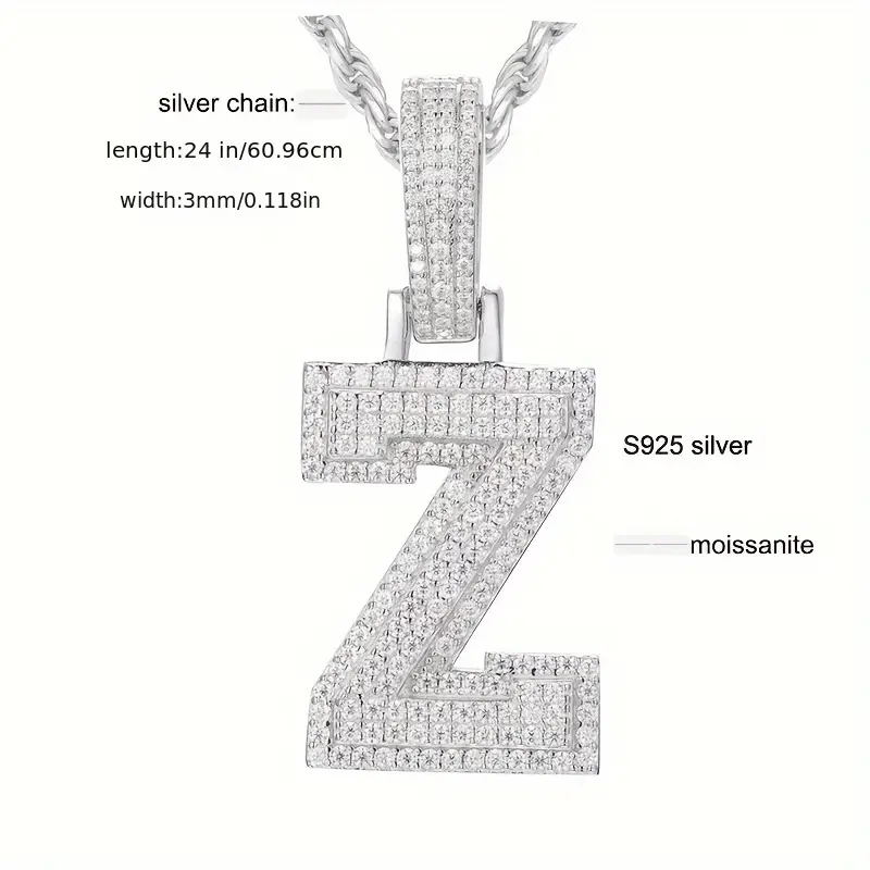MOISSANITE SOLID ALPHBET LETTERS NAME CHARM PENDANT SMALL SIZE WHITE GOLD