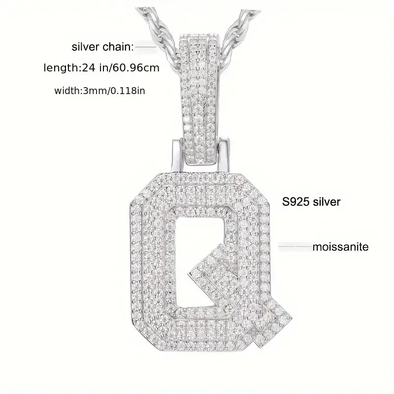 MOISSANITE SOLID ALPHBET LETTERS NAME CHARM PENDANT SMALL SIZE WHITE GOLD