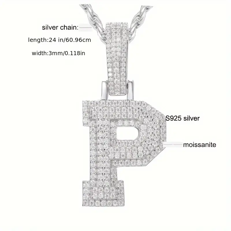 MOISSANITE SOLID ALPHBET LETTERS NAME CHARM PENDANT SMALL SIZE WHITE GOLD