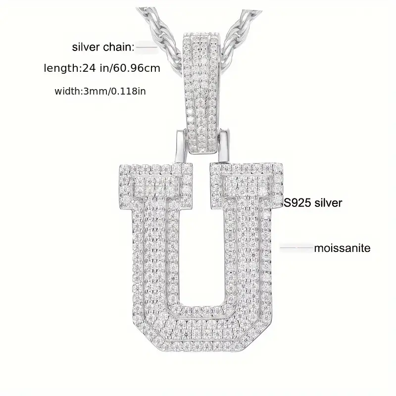 MOISSANITE SOLID ALPHBET LETTERS NAME CHARM PENDANT SMALL SIZE WHITE GOLD