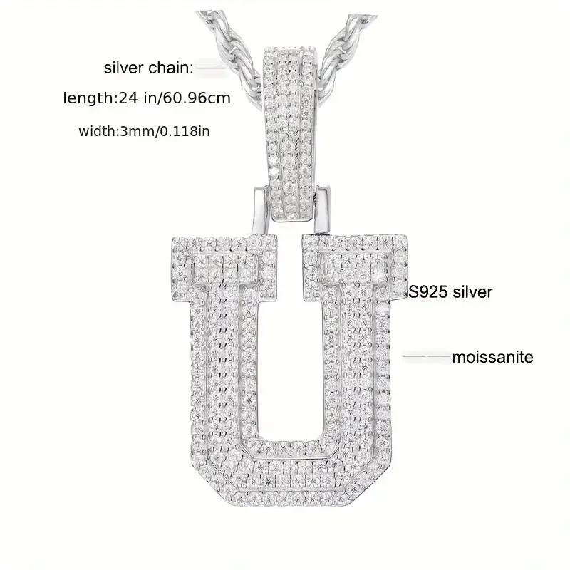 MOISSANITE SOLID ALPHBET LETTERS NAME CHARM PENDANT SMALL SIZE WHITE GOLD