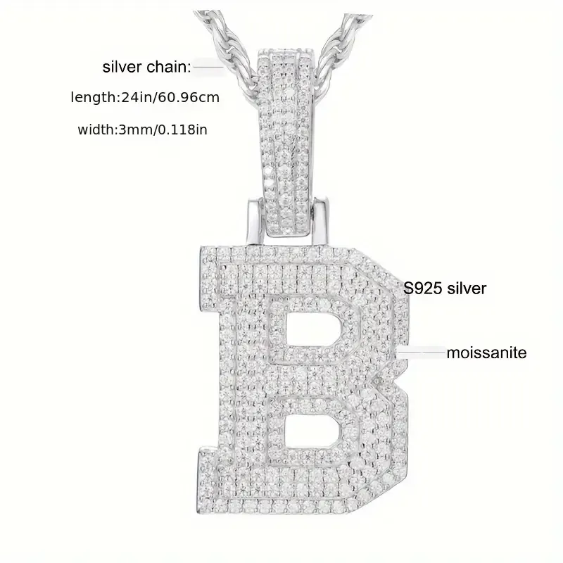 MOISSANITE SOLID ALPHBET LETTERS NAME CHARM PENDANT SMALL SIZE WHITE GOLD