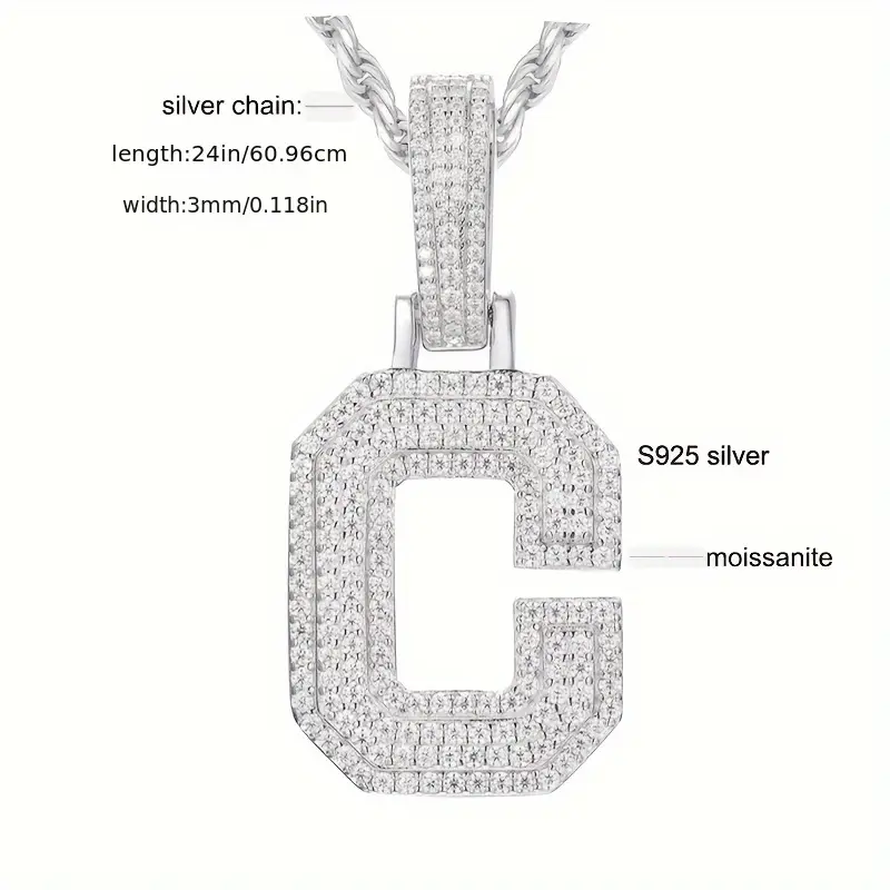 MOISSANITE SOLID ALPHBET LETTERS NAME CHARM PENDANT SMALL SIZE WHITE GOLD