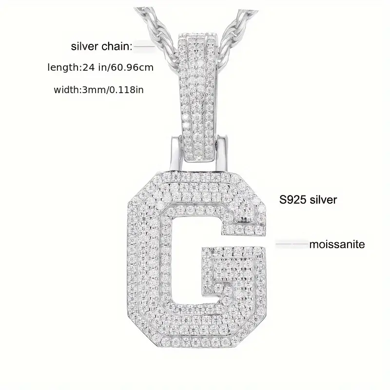 MOISSANITE SOLID ALPHBET LETTERS NAME CHARM PENDANT SMALL SIZE WHITE GOLD