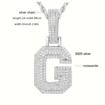 MOISSANITE SOLID ALPHBET LETTERS NAME CHARM PENDANT SMALL SIZE WHITE GOLD