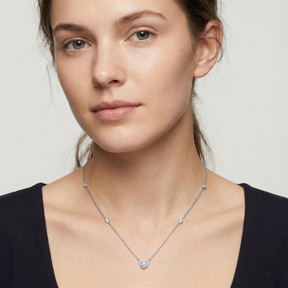 Delzzad Eternal Heart Set Bling Love Heart Bracelet Heart Pendant Necklace Jewelry Set Synthetic Moissanite Necklace Bracelet Jewelry Copper Chain