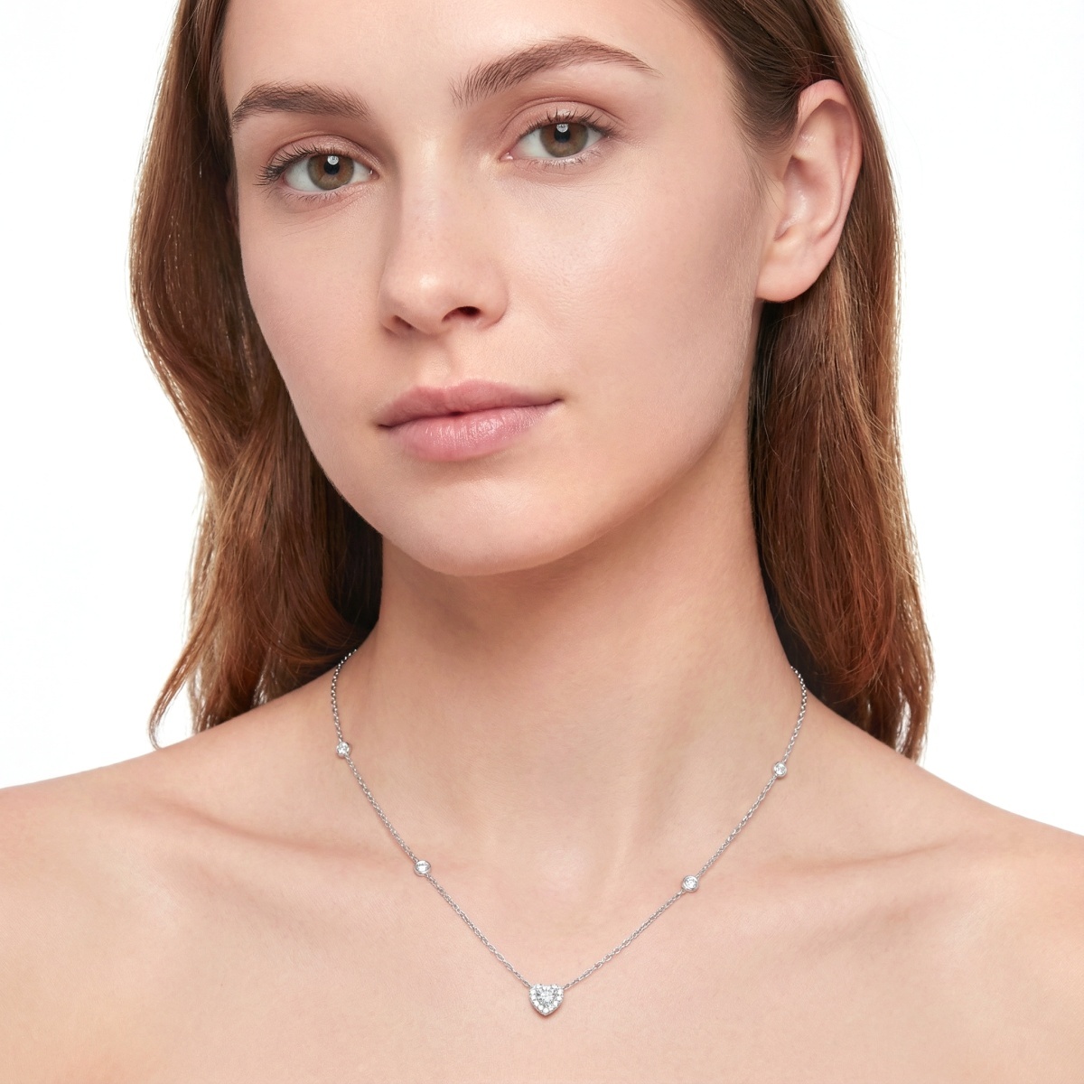 Delzzad Eternal Heart Set Bling Love Heart Bracelet Heart Pendant Necklace Jewelry Set Synthetic Moissanite Necklace Bracelet Jewelry Copper Chain