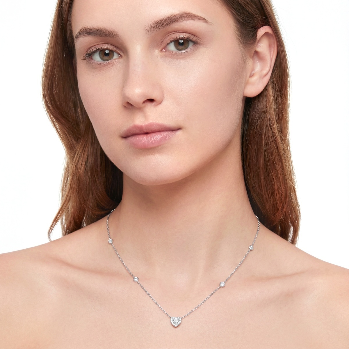 Delzzad Eternal Heart Set Bling Love Heart Bracelet Heart Pendant Necklace Jewelry Set Synthetic Moissanite Necklace Bracelet Jewelry Copper Chain