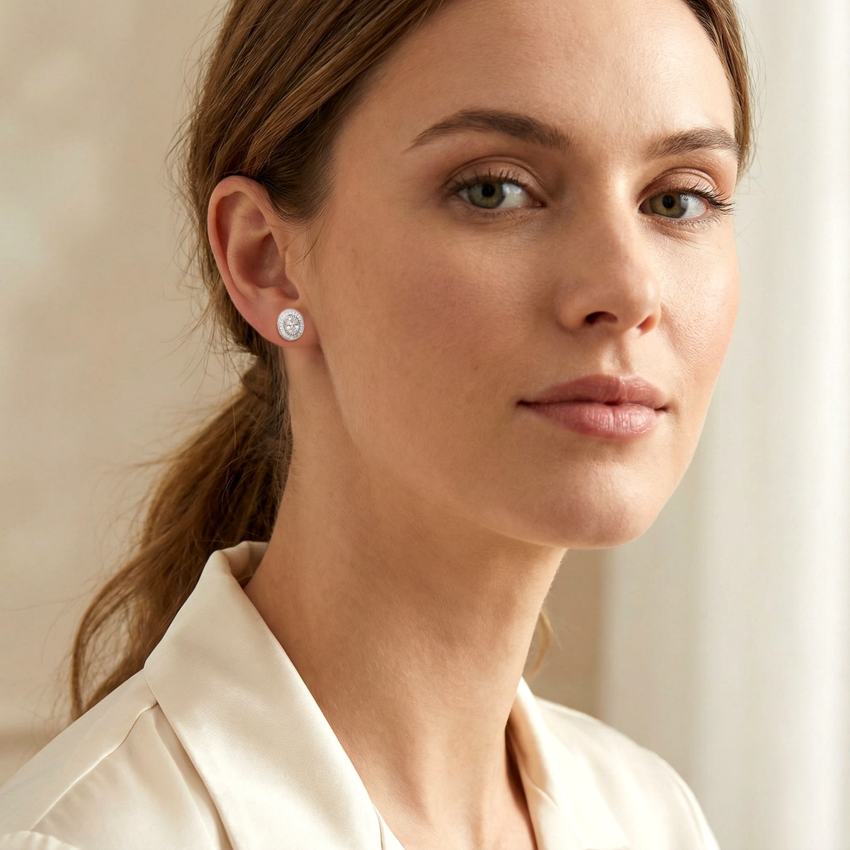 The Halo of Eos Earrings Oval Cut Milgrain Halo Earrings VVS Synthetic Moissanite Earrings Copper Studs