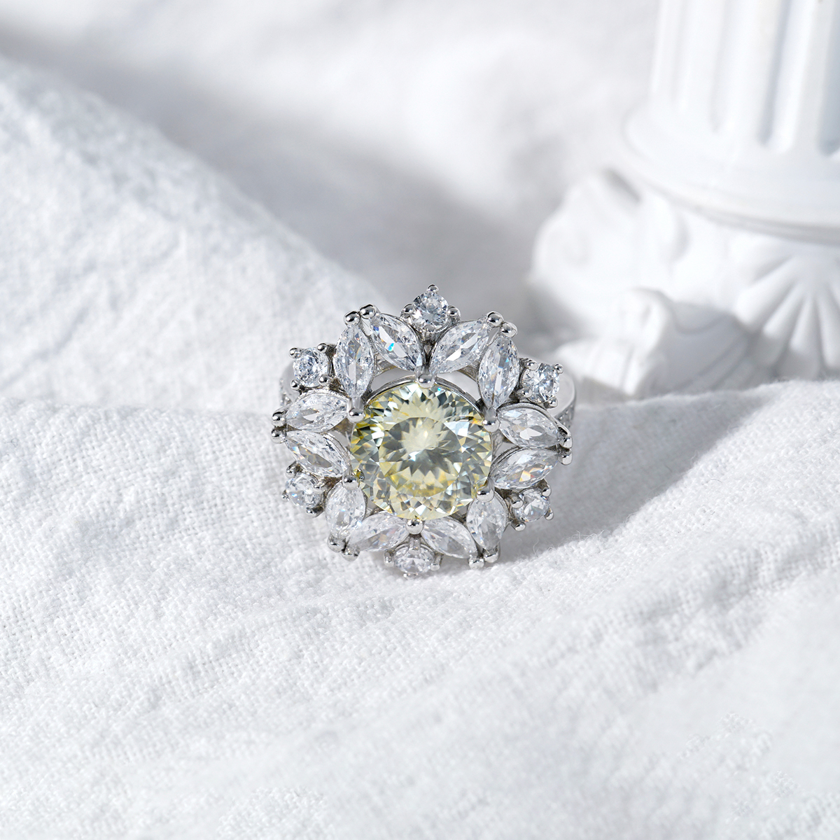 Delzzad 3ct Hundreds Faces Round Synthetic Moissanite Flower Ring In 925 Sterling Silver