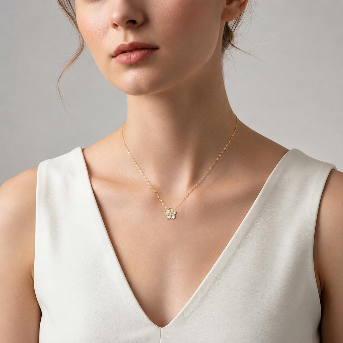 Delzzad The Bloom Sonata Set Flower Stud Earrings Blossom Necklace Flower Bracelet Zirconia Jewelry Set Copper