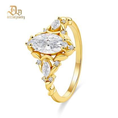 Delzzad Vintage Marquise Cut Engagement Ring Synthetic Moissanite Ring Jewelry S925 Perfect Birthday Engagement Wedding Anniversary Christmas Gift