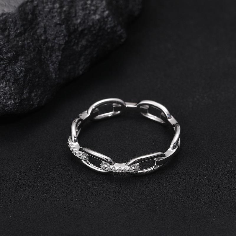 Delzzad S925 VVS Synthetic Moissanite Hip Hop Unisex Chained Ring St Valentine's Day Christmas Gifts For Men Women