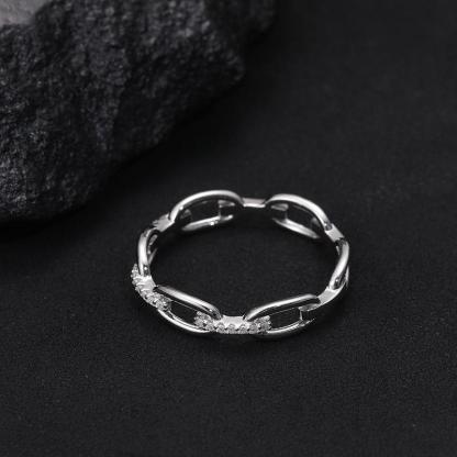 Delzzad S925 VVS Synthetic Moissanite Hip Hop Unisex Chained Ring St Valentine's Day Christmas Gifts For Men Women