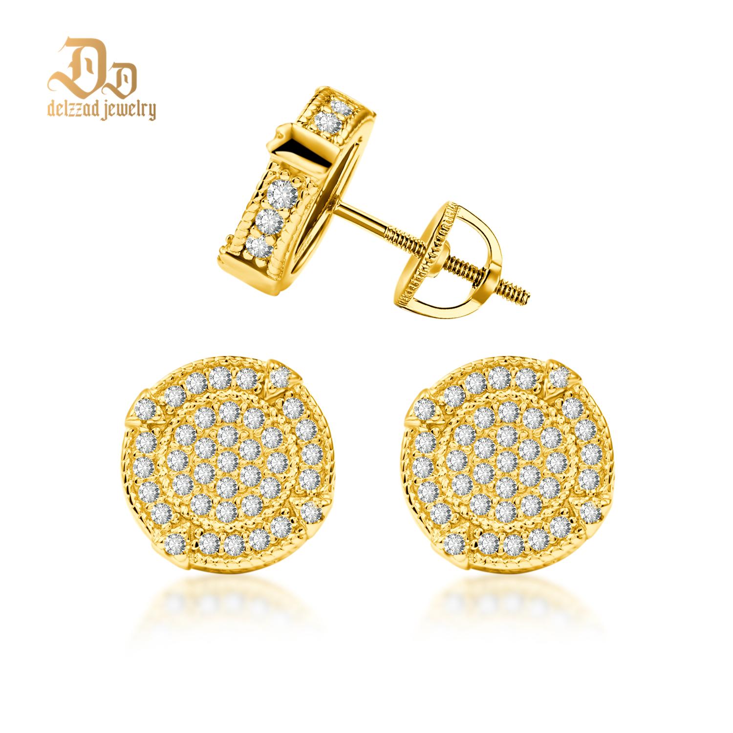 Delzzad S925 Round D Color VVS Synthetic Moissanite Hip Hop Iced Out Screw Back Circle Shape Stud Earrings Birthday Anniversary Valentine's Day Gifts for Men Women