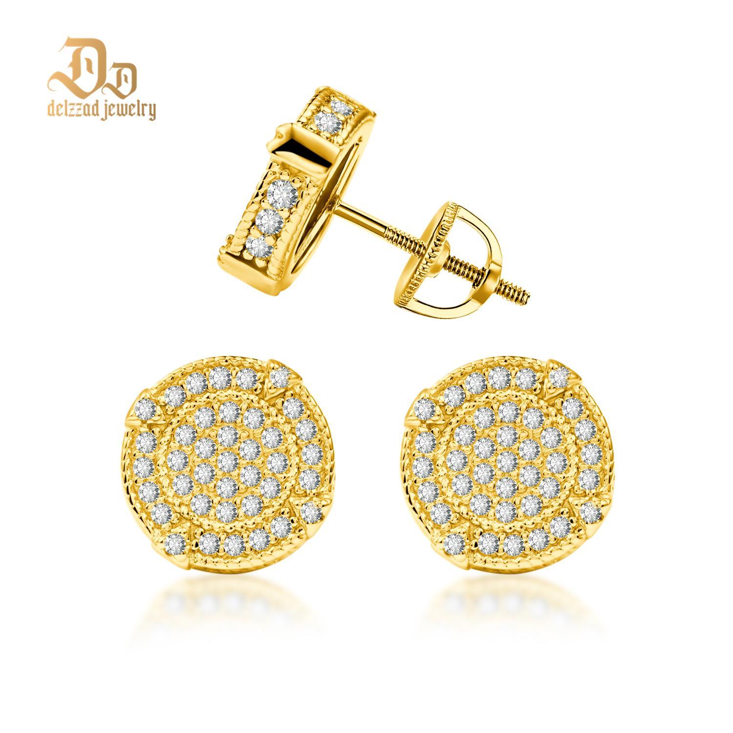 Delzzad S925 Round D Color VVS Synthetic Moissanite Hip Hop Iced Out Screw Back Circle Shape Stud Earrings Birthday Anniversary Valentine's Day Gifts for Men Women