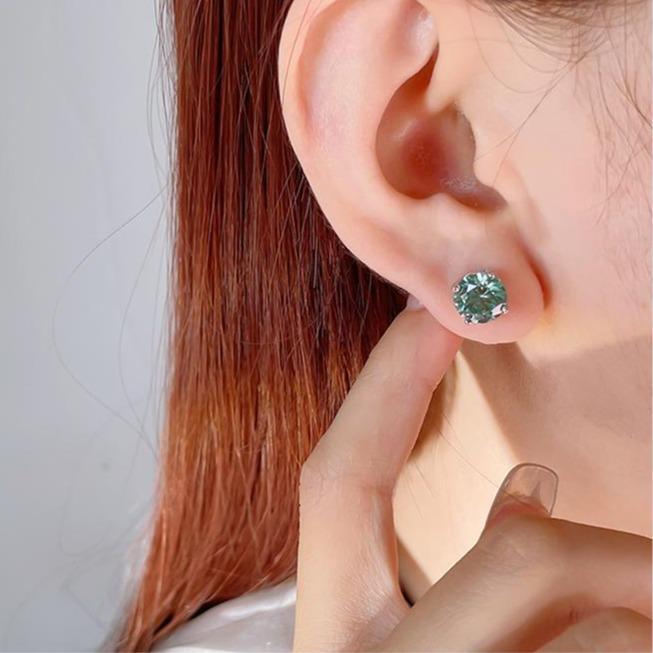 Delzzad S925 Round Synthetic Moissanite Prong Stud Earrings Anniversary Day Gifts For Men Women