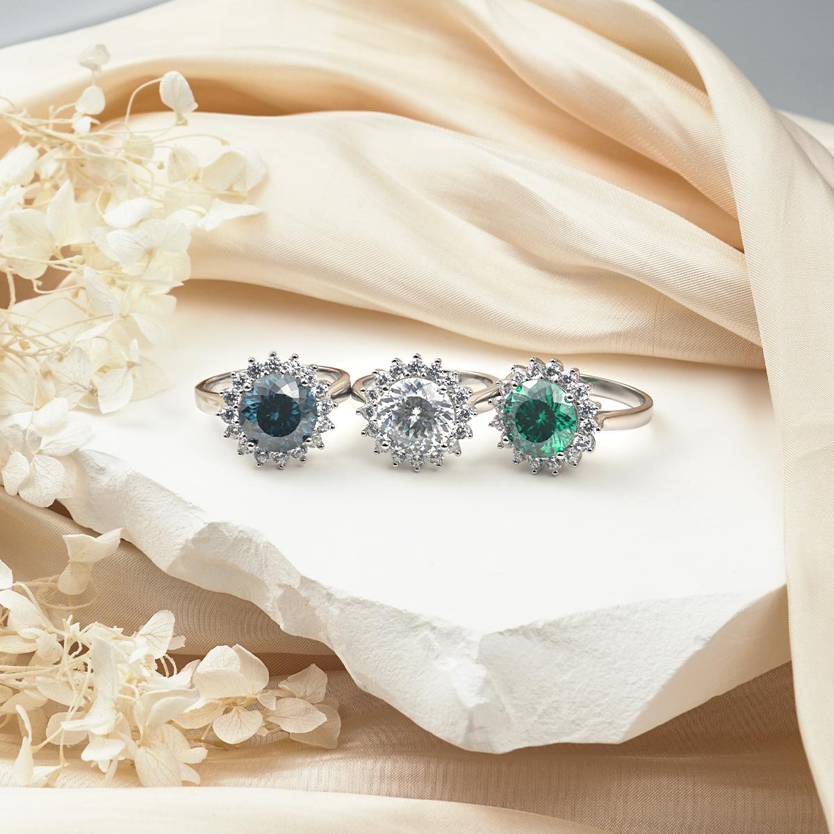 Delzzad 5ct Round Synthetic Moissanite Sunflower Ring In 925 Sterling Silver