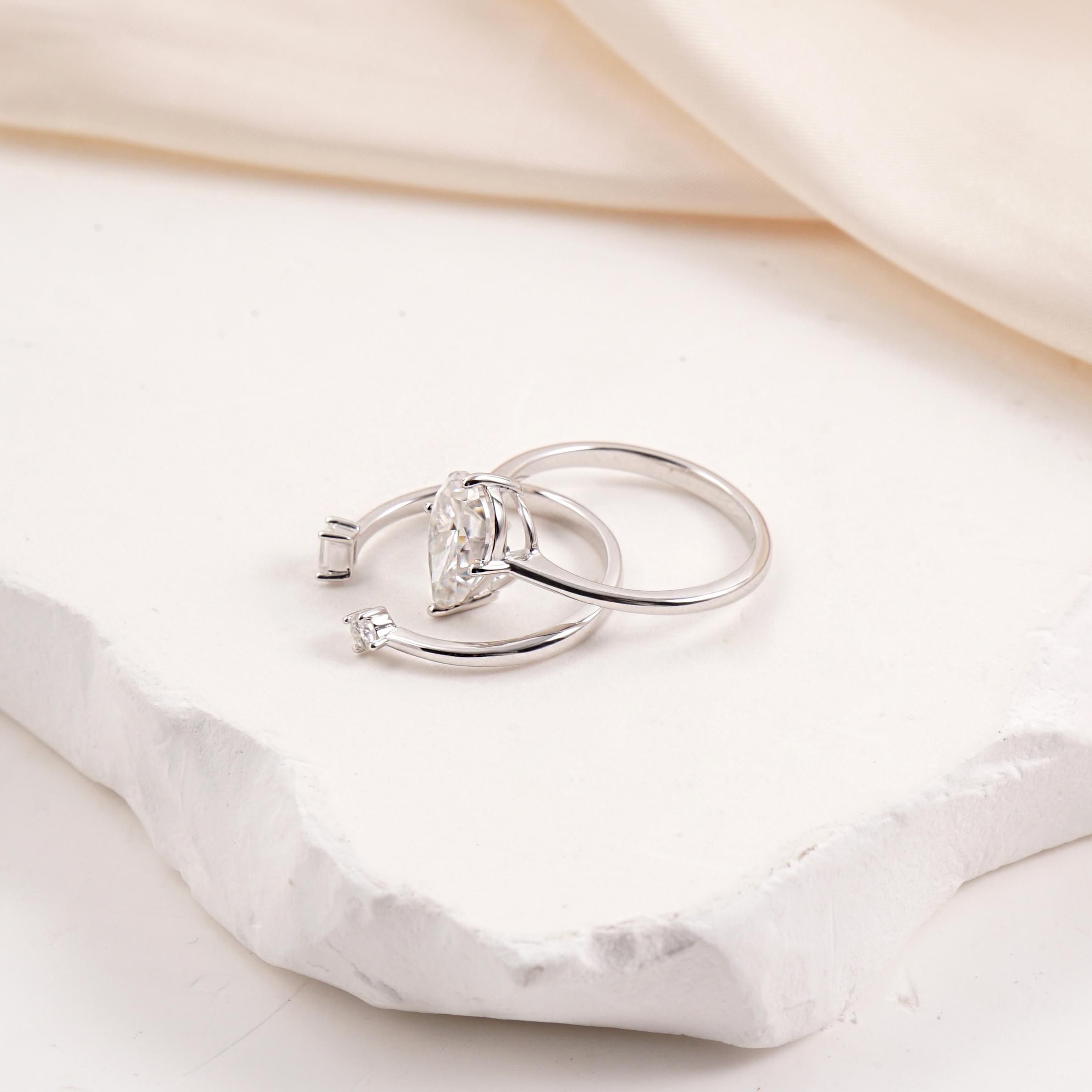 Pear Ring Band Open Stacking Ring Synthetic Moissanite Ring S925 Band