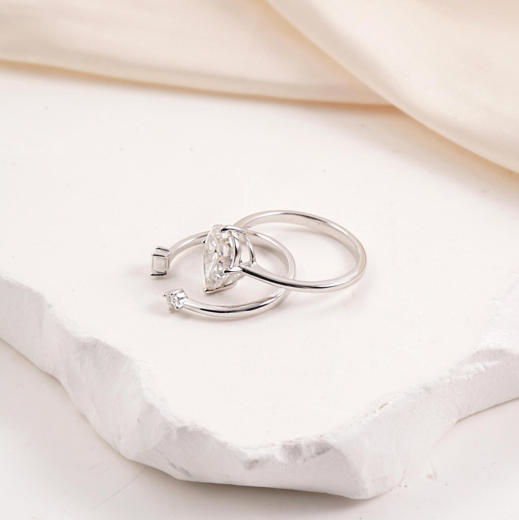 Pear Ring Band Open Stacking Ring Synthetic Moissanite Ring S925 Band