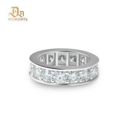 Delzzad S925 Round VVS Synthetic Moissanite Classic Eternity Ring Band Engagement Wedding Valentine's Day Gifts