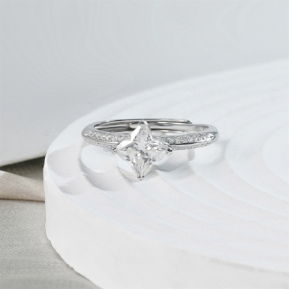 Delzzad Bling Adjustable Four-Leaf Ring Lab-Created Moissanite Engagement Ring S925 Sterling Silver Moissanite Jewelry Perfect Gift