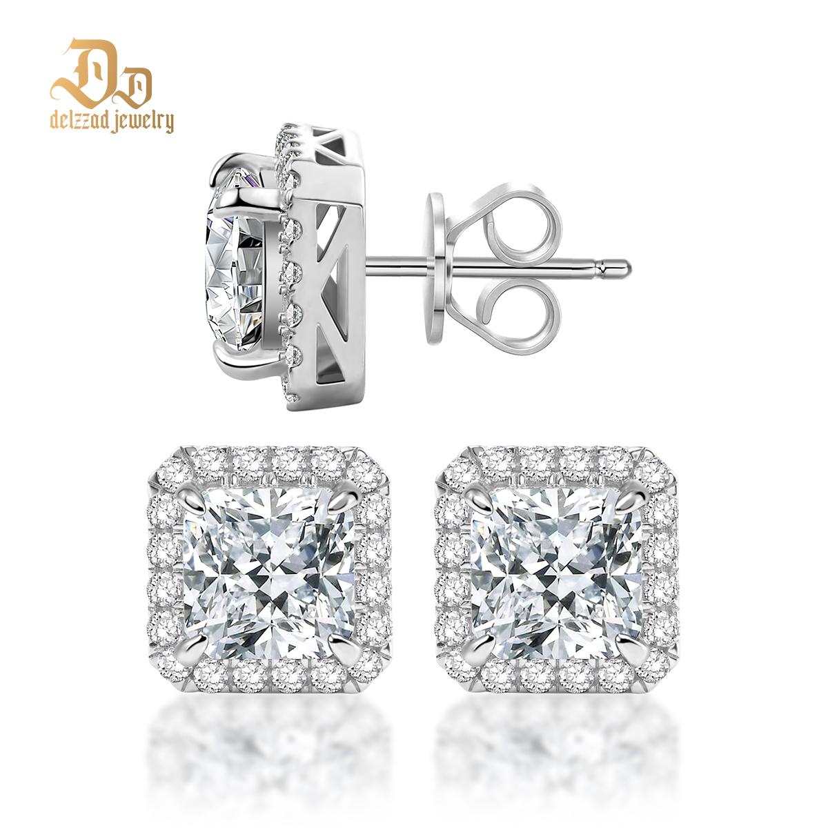 Delzzad Radiant Cut Synthetic Moissanite Stud Earrings St Valentine's Day Gifts For Men Women