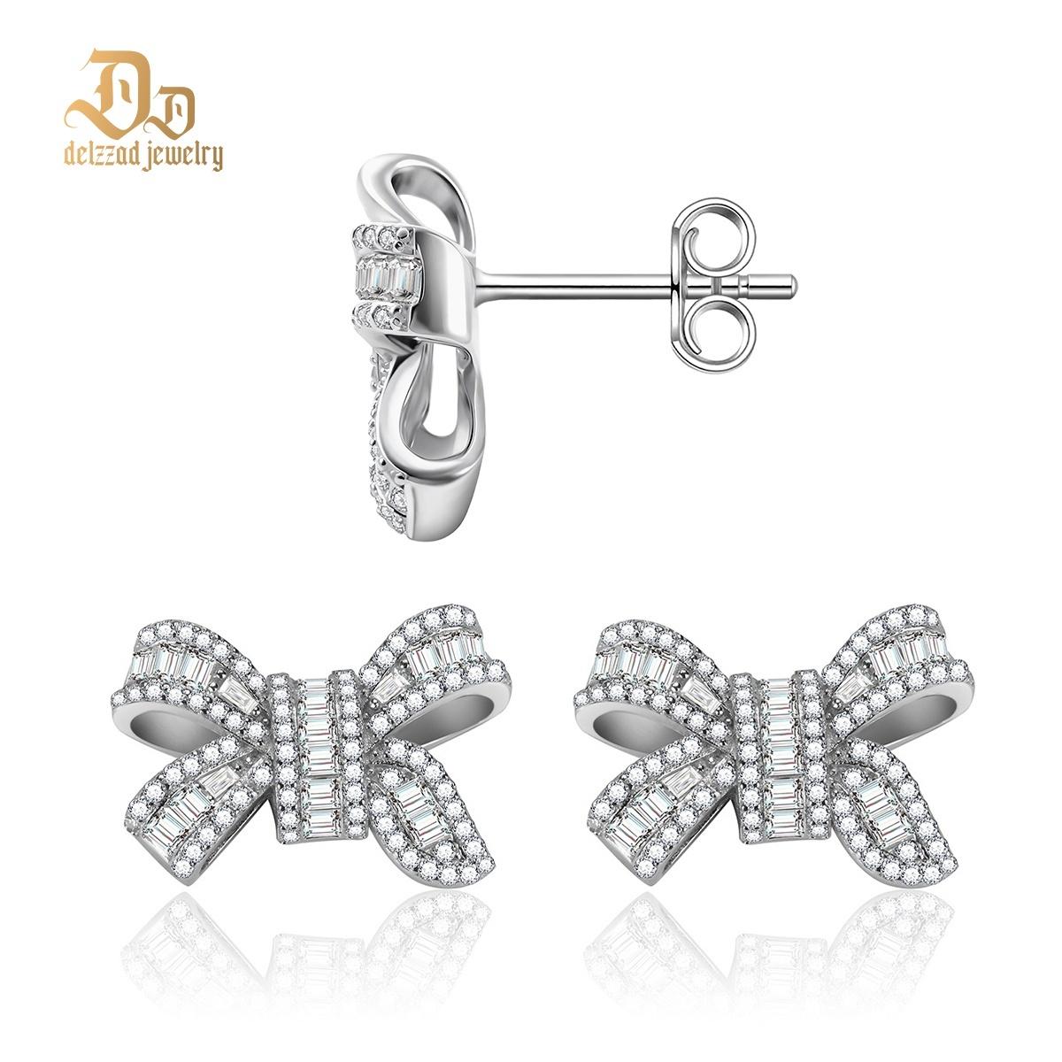 Delzzad Bow Stud Earrings Bow-knot Earrings Synthetic Moissanite S925 Stud Earrings Jewelry Perfect Birthday Mother??s Day Christmas Gift Wedding Set
