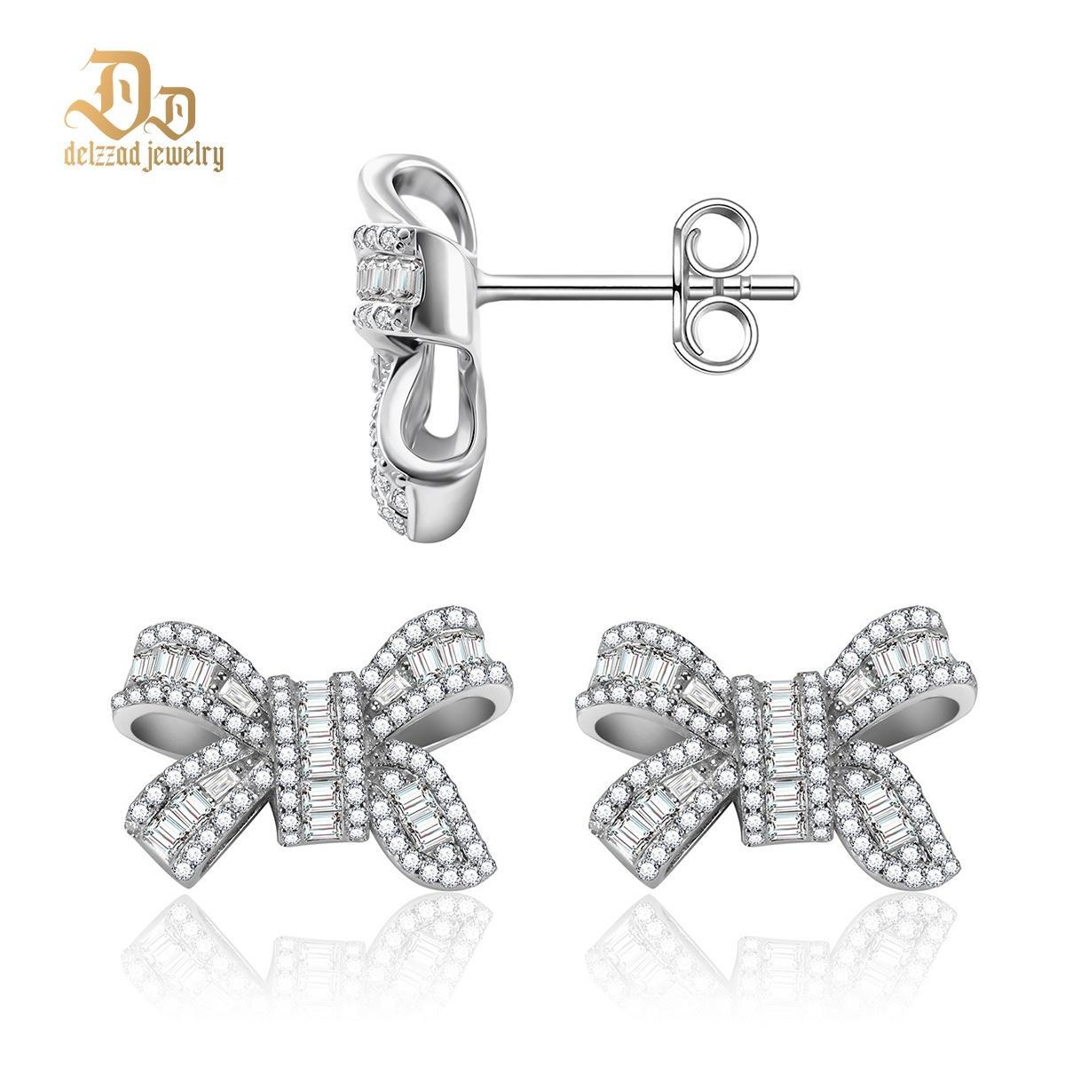 Delzzad Bow Stud Earrings Bow-knot Earrings Synthetic Moissanite S925 Stud Earrings Jewelry Perfect Birthday Mother??s Day Christmas Gift Wedding Set
