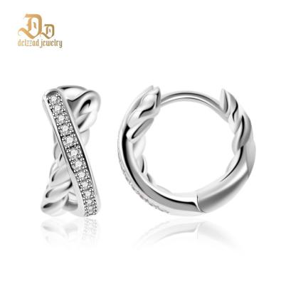 Delzzad Twist Hoop Earrings Crossover Huggies Earrings D Color VVS Synthetic Moissanite Earrings Jewelry S925 Perfect Birthday Engagement Wedding Anniversary Christmas Gift