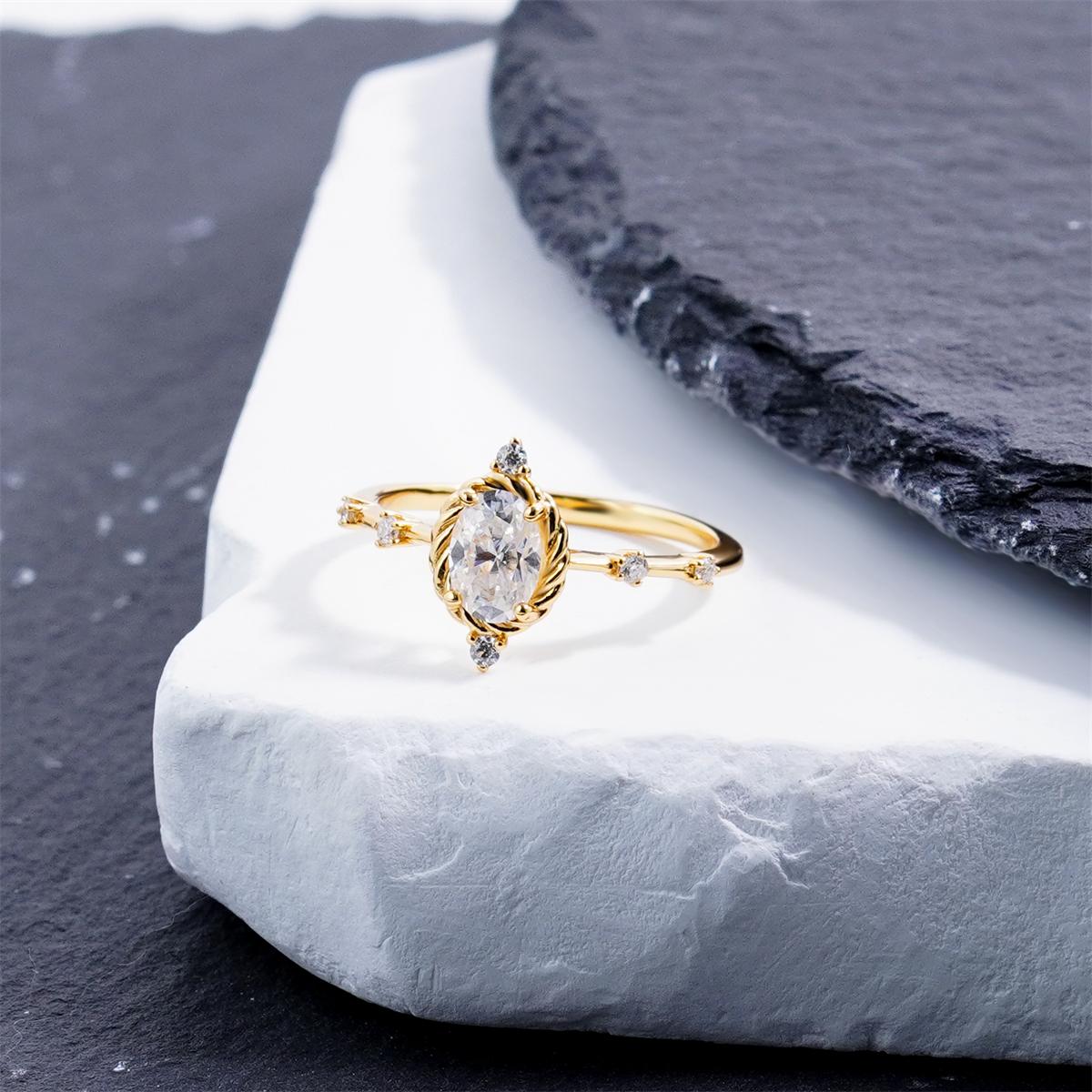 Delzzad 1ct Vintage Aura Ring Twist of Fate Ring Oval Engagement Ring VVS Synthetic Moissanite Ring Jewelry S925 Band
