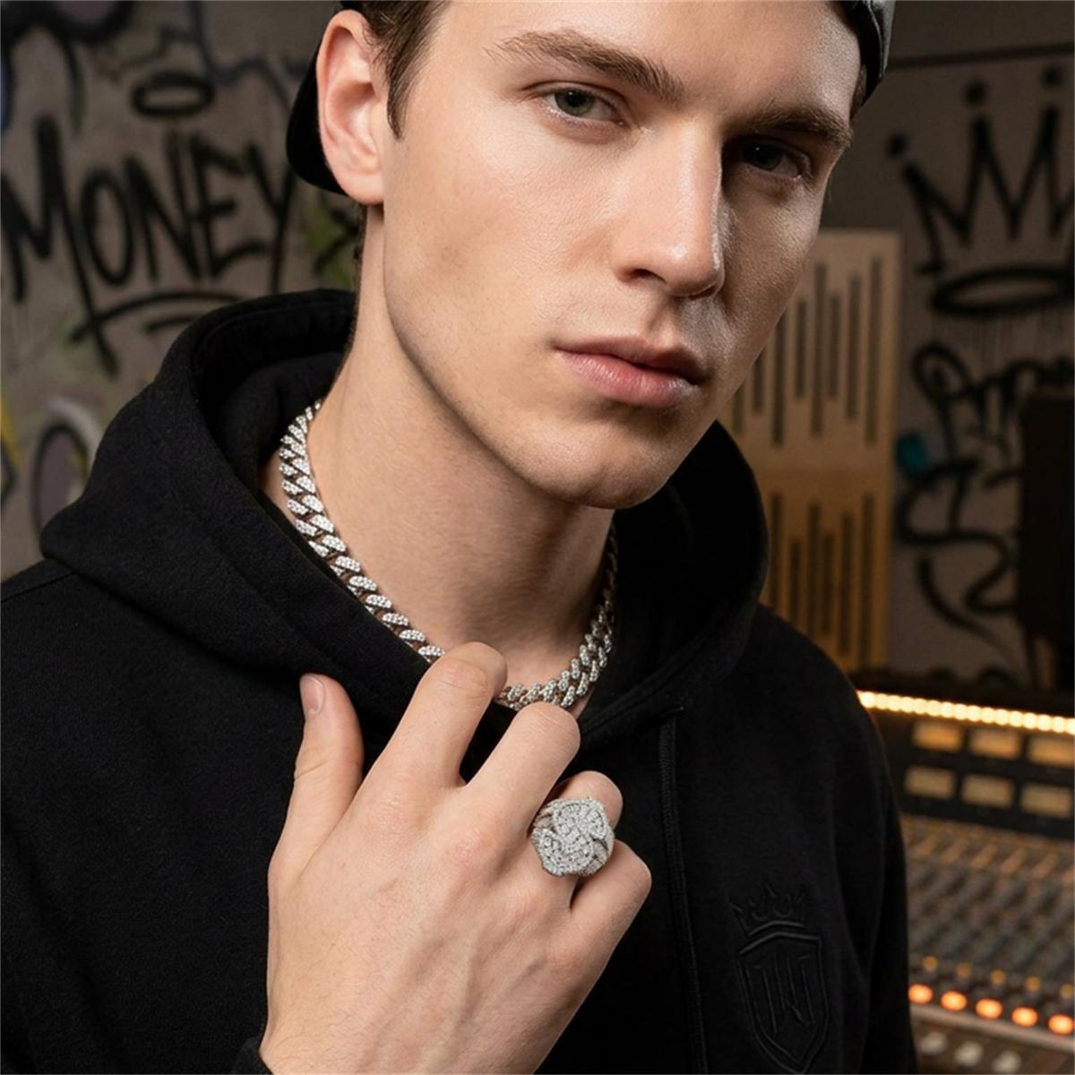 2.3ct Billionaire's Gaze Ring Iced Out Baguette USD Ring Band VVS Synthetic Moissanite Ring Jewelry Copper Band Hip Hop Punk Rock Ring