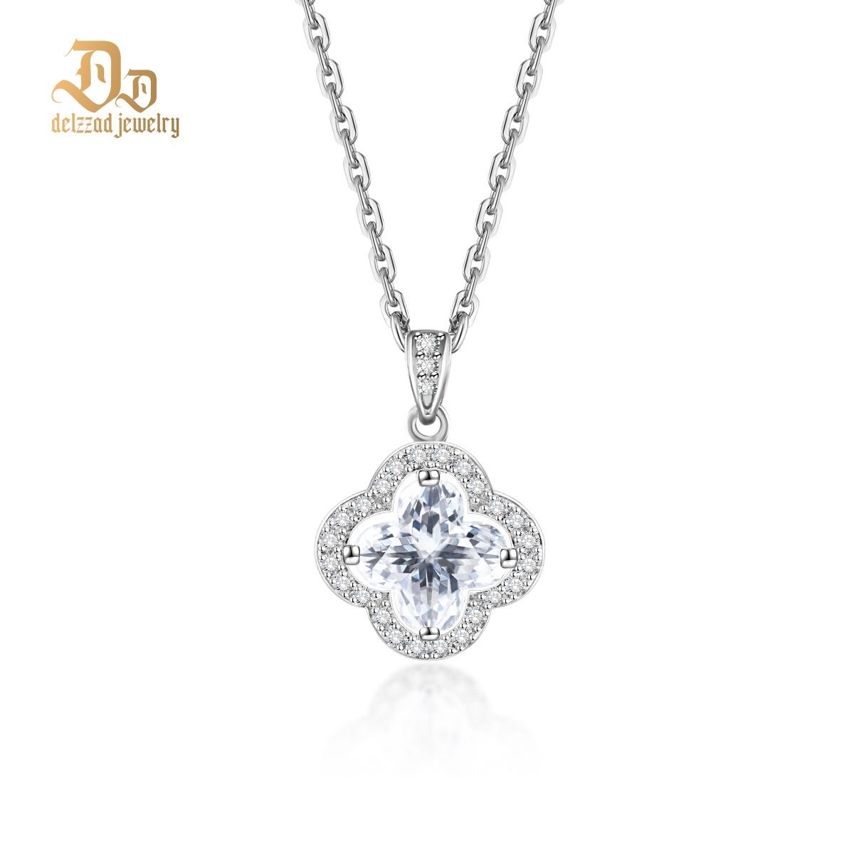 Delzzad 1.1ct Bling Luxury Four-Leaf Clover Pendant Necklace Lab-Created Moissanite Necklace S925 Sterling Silver Moissanite Jewelry Engagement Wedding Anniversary Perfect Gifts