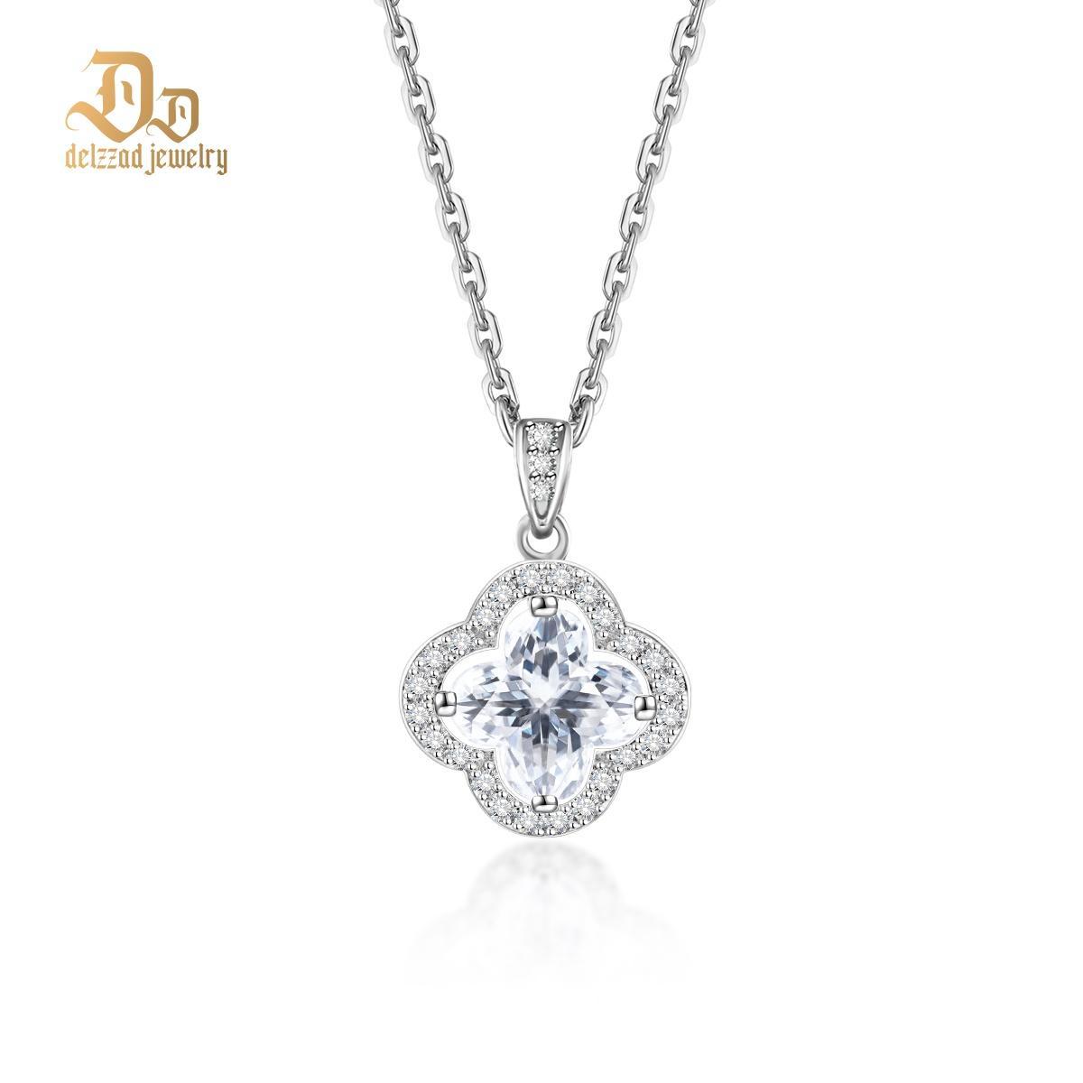 Delzzad 1.1ct Bling Luxury Four-Leaf Clover Pendant Necklace Lab-Created Moissanite Necklace S925 Sterling Silver Moissanite Jewelry Engagement Wedding Anniversary Perfect Gifts